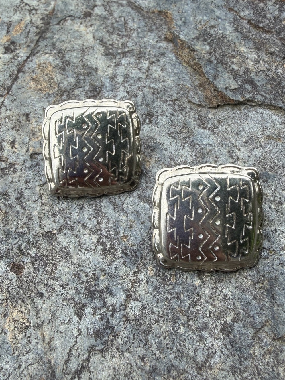 Vintage Silver Square Boho Earrings